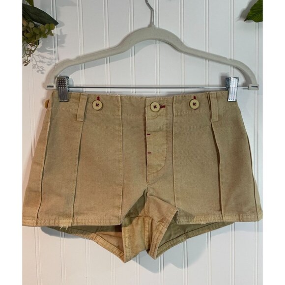 Free People Womens Beige High-Waisted Cotton Shorts W/ Button